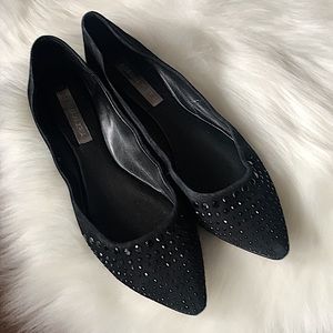 BCBG Black Flats Jewels Embellished Rhinestone Work Pointed Toe Sz 7.5